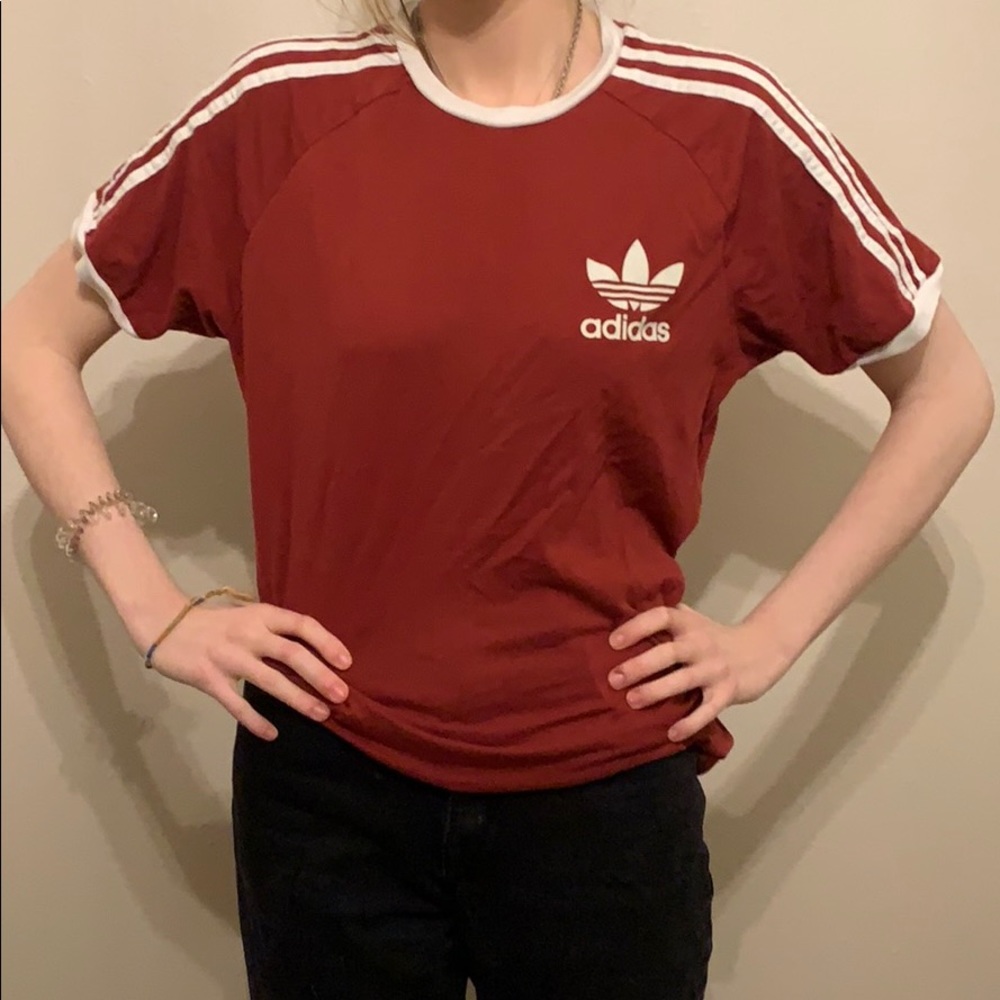 Burgundy adidas short sleeve shirt